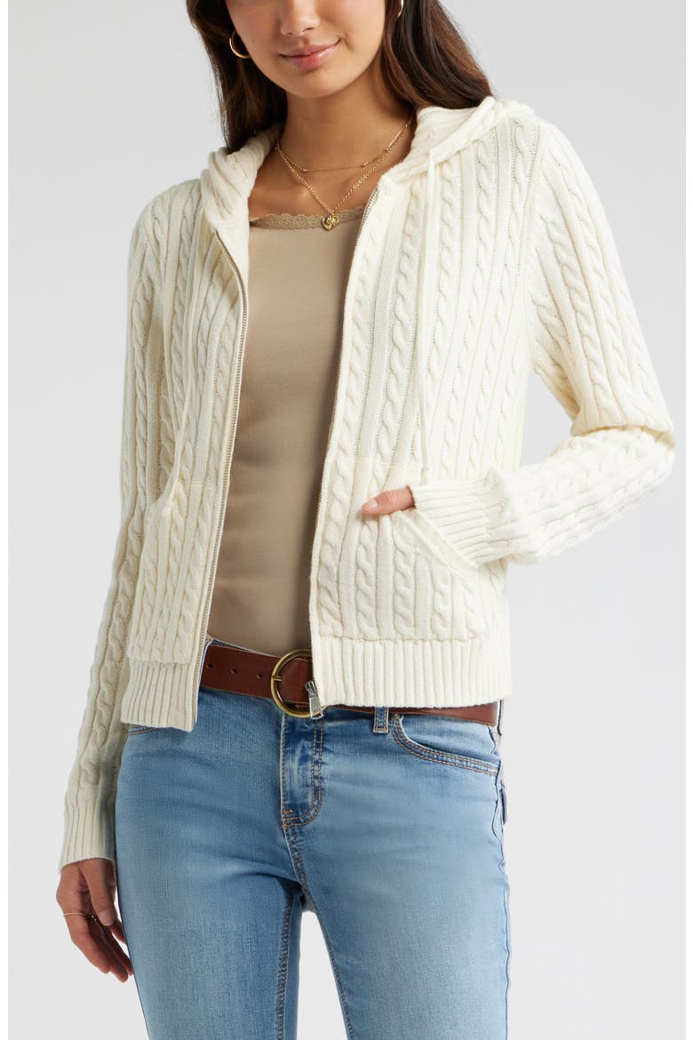 Cable Stitch Hooded Cardigan, Main, color, IVORY ANTIQUE