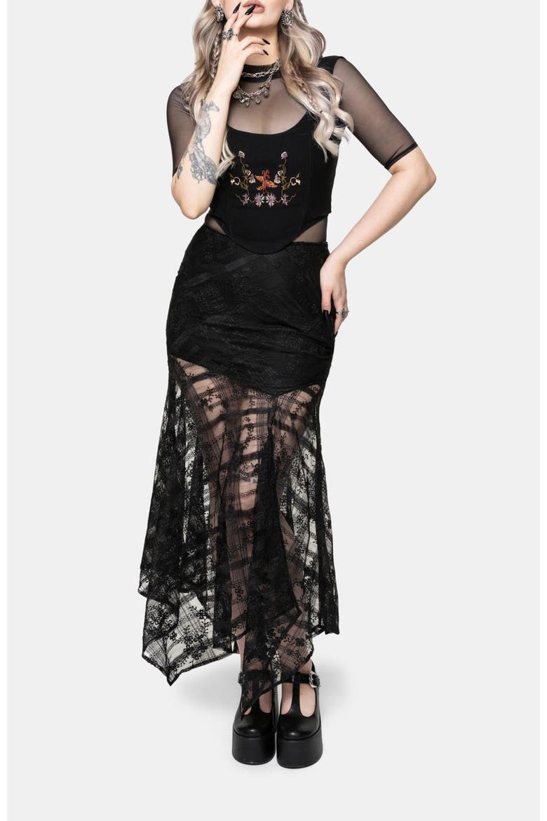 Lucie Lace Asymmetric Hanky Maxi Skirt, Alternate, color, Black
