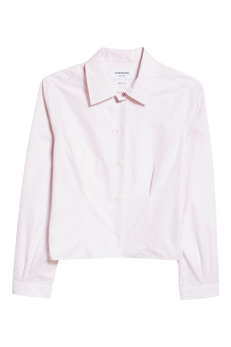 Stripe Crop Cotton Button-Up Shirt, Alternate, color, LIGHT PINK