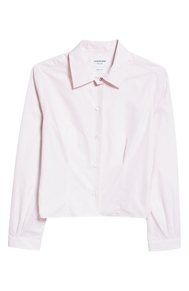 Thom Browne Stripe Crop Cotton Button-Up Shirt, Alternate, color, Light Pink