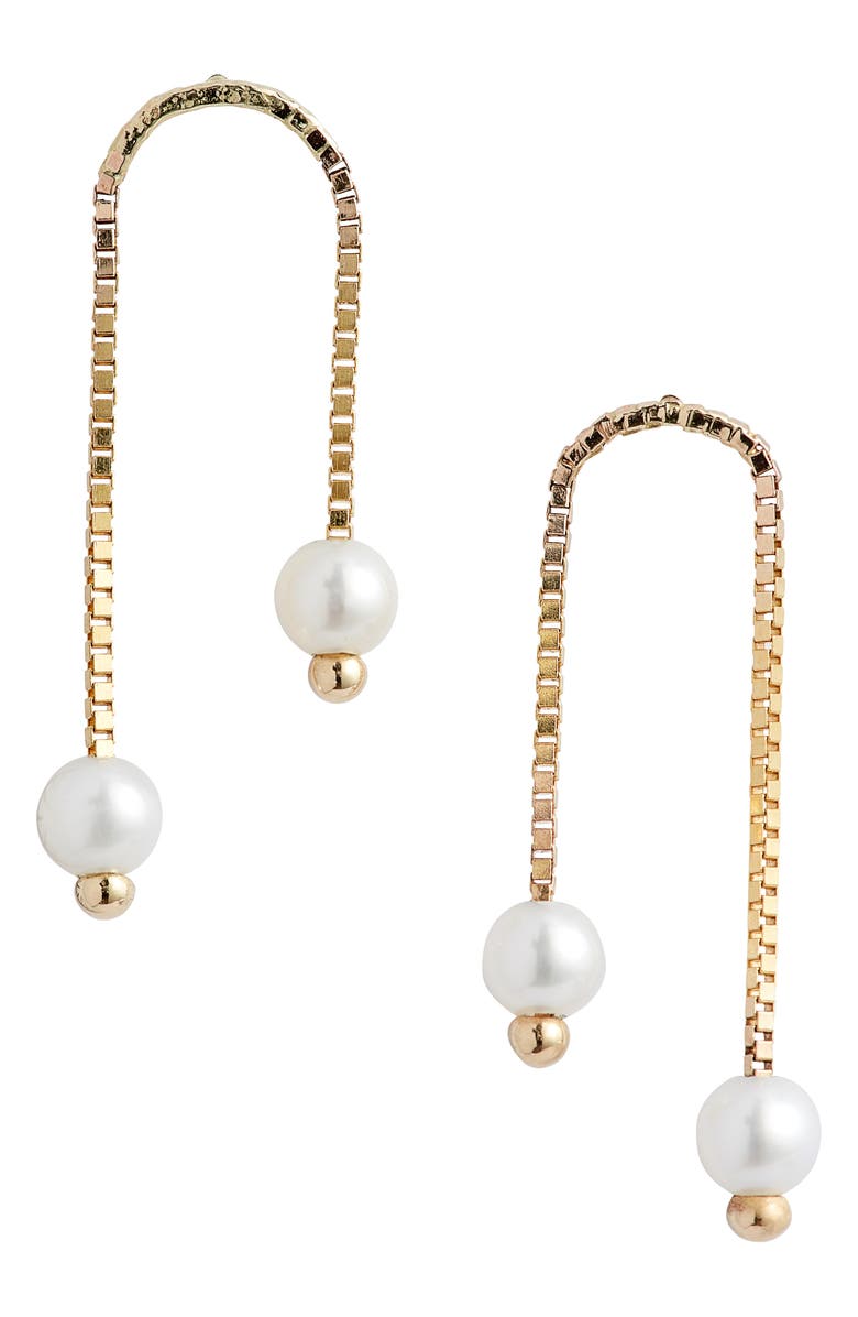 Poppy Finch Box Chain Double Cultured Pearl Earrings, Main, color,