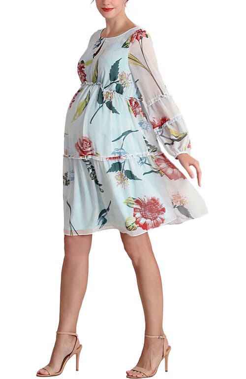 Kimi & Kai Aliz Long Sleeve Maternity Babydoll Dress In Blue