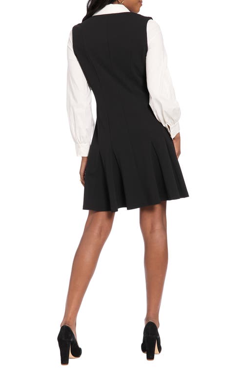 London Times Long Sleeve Twofer Scuba Fit & Flare Dress In Multi