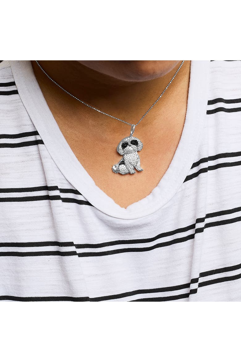 Silver 1 1/4 Cttw Diamond Shih Tzu Dog Pendant Necklace 18 inch, Alternate, color, White