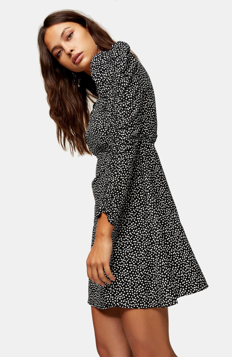 Topshop Ruched Long Sleeve Teadress, Alternate, color, 