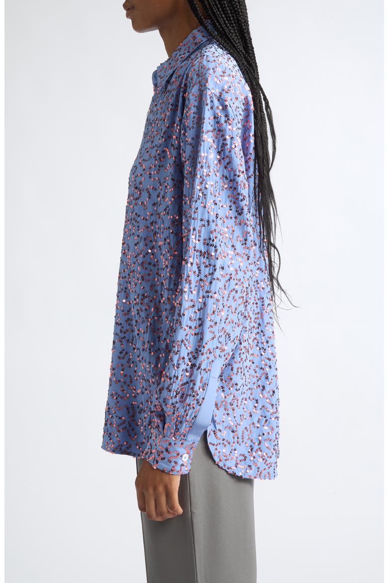 Antonia Sequin Embellished Silk Button-Up Shirt, Alternate, color, AQUAMARINE