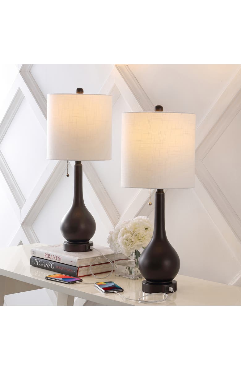 JONATHAN Y Tyler 24" Modern Classic Gourd Iron LED Table Lamp with Pull-Chain with Dual USB Charging Port, Alternate, color, Oil Rubbed Bronze