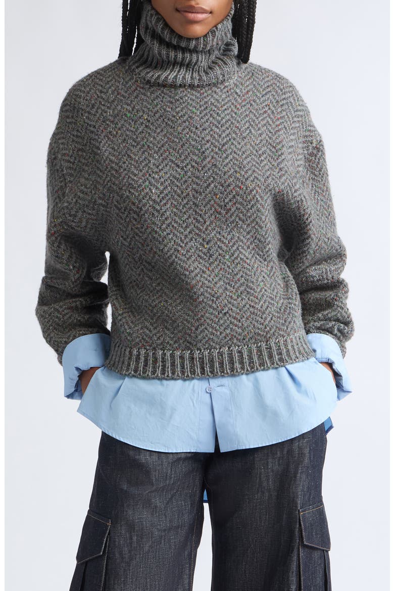 Courtney Cashmere Herringbone Tweed Turtleneck Sweater, Main, color, CHARCOAL MULTI