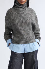 GABRIELA HEARST Courtney Cashmere Herringbone Tweed Turtleneck Sweater