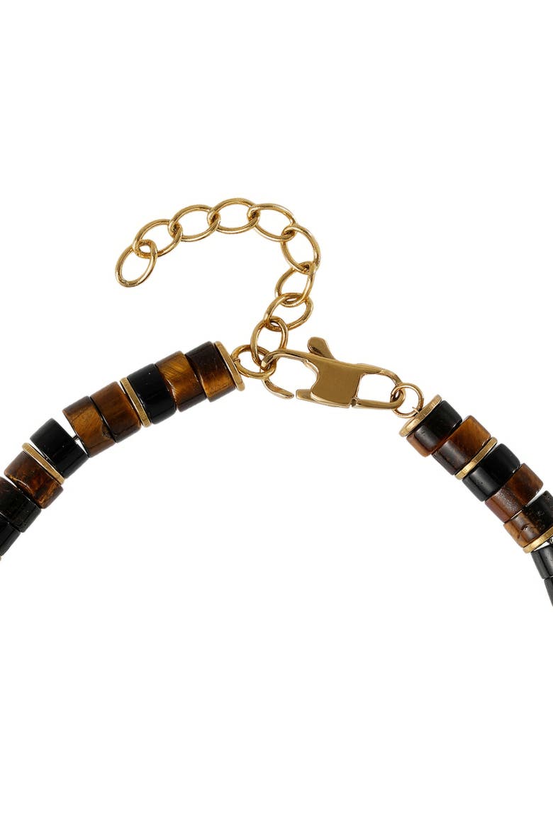 Men's Tiger Eye Heishi Bead Bracelet, Gold-Tone Accents, Adjustable, Alternate, color, Brown