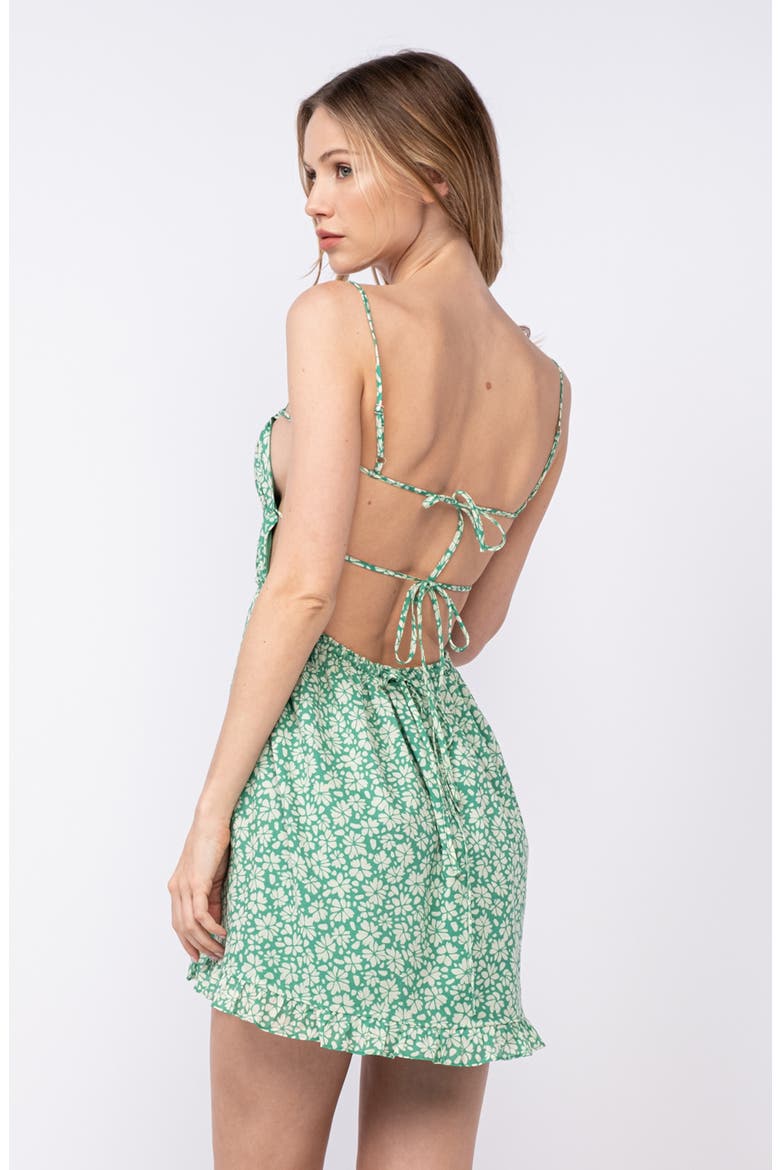 Floral Tie Open Back Cotton Minidress, Alternate, color, GREEN
