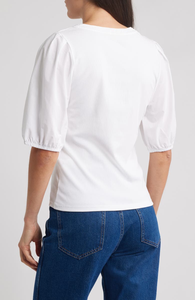 Madewell Puff-Sleeve Henley Knit Top, Alternate, color, White