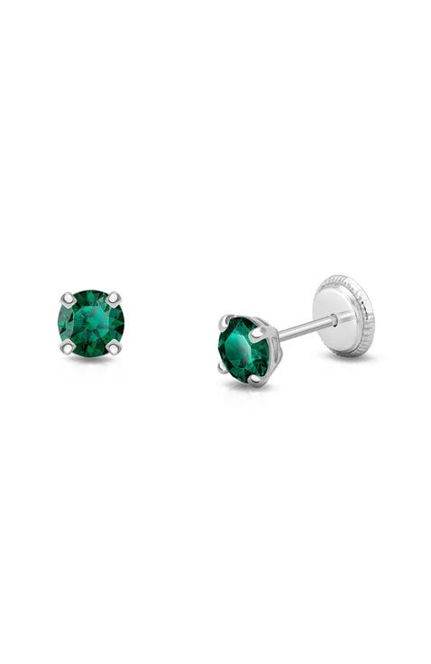 14K Gold 4mm Crystal Birthstone Studs Screw Back Earrings
