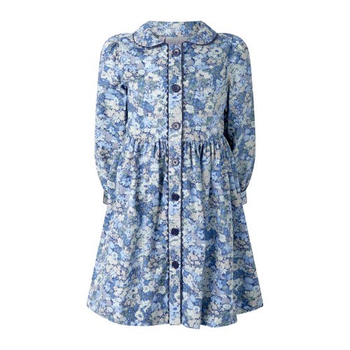 Rachel Riley Blue Floral Button-front Dress In Blue