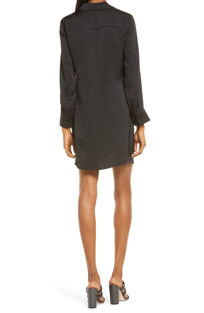 Steve Madden Tie Waist Long Sleeve Satin Shirtdress, Alternate, color,