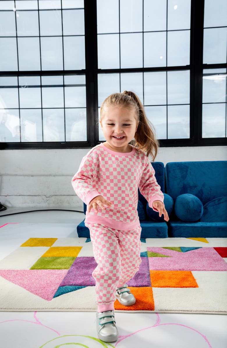 Magnetic Me Checkerboard Brushed Fleece Magnetic Sweatshirt & Joggers Set, Alternate, color, White