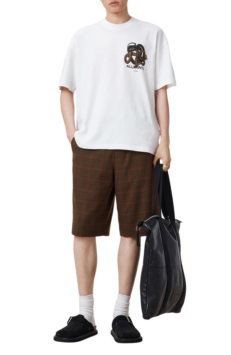 AllSaints Newell Check Elastic Waist Long Shorts, Alternate, color, Coin Brown