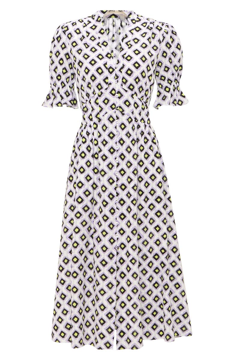 Diane von Furstenberg Erica Button Front Cotton Midi Dress, Alternate, color,