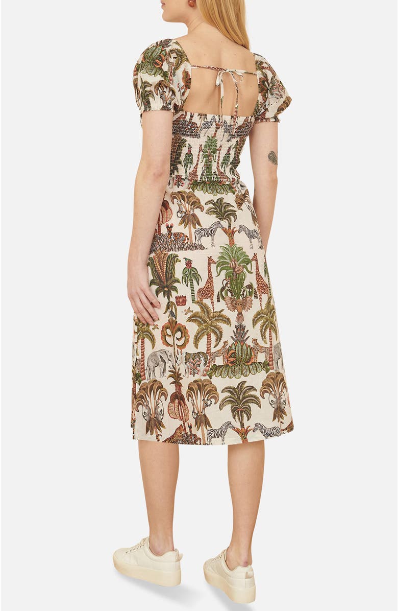 Yumi Cotton Safari Print Ruched Midi Dress, Alternate, color, Multi