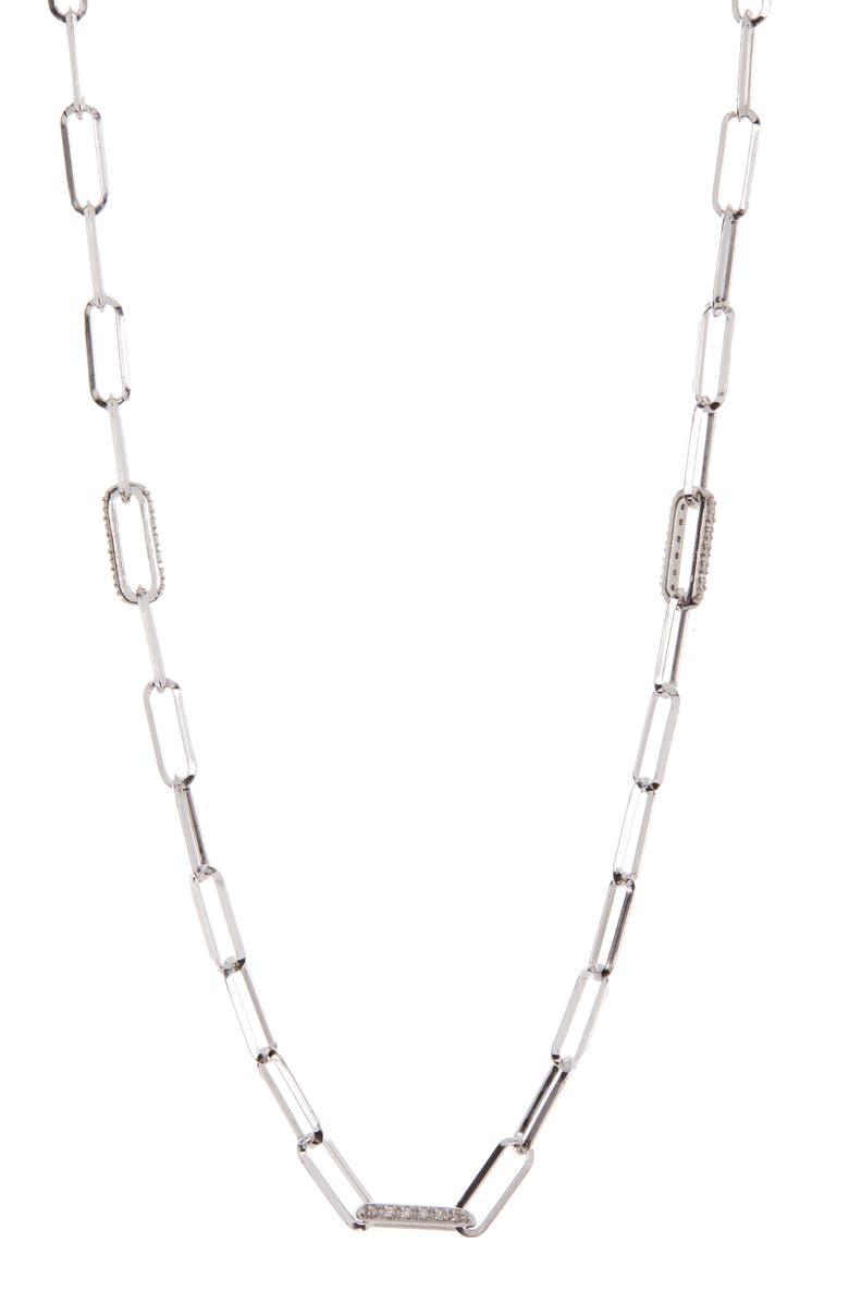 MESHMERISE 18K White Gold Plated Diamond Paperclip Chain Necklace - 0.2 ctw, Main, color, 
