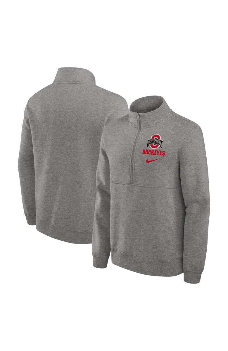 Nike Men's Nike Heather Gray Ohio State Buckeyes Primetime Club Half-Zip Sweatshirt, Main, color,