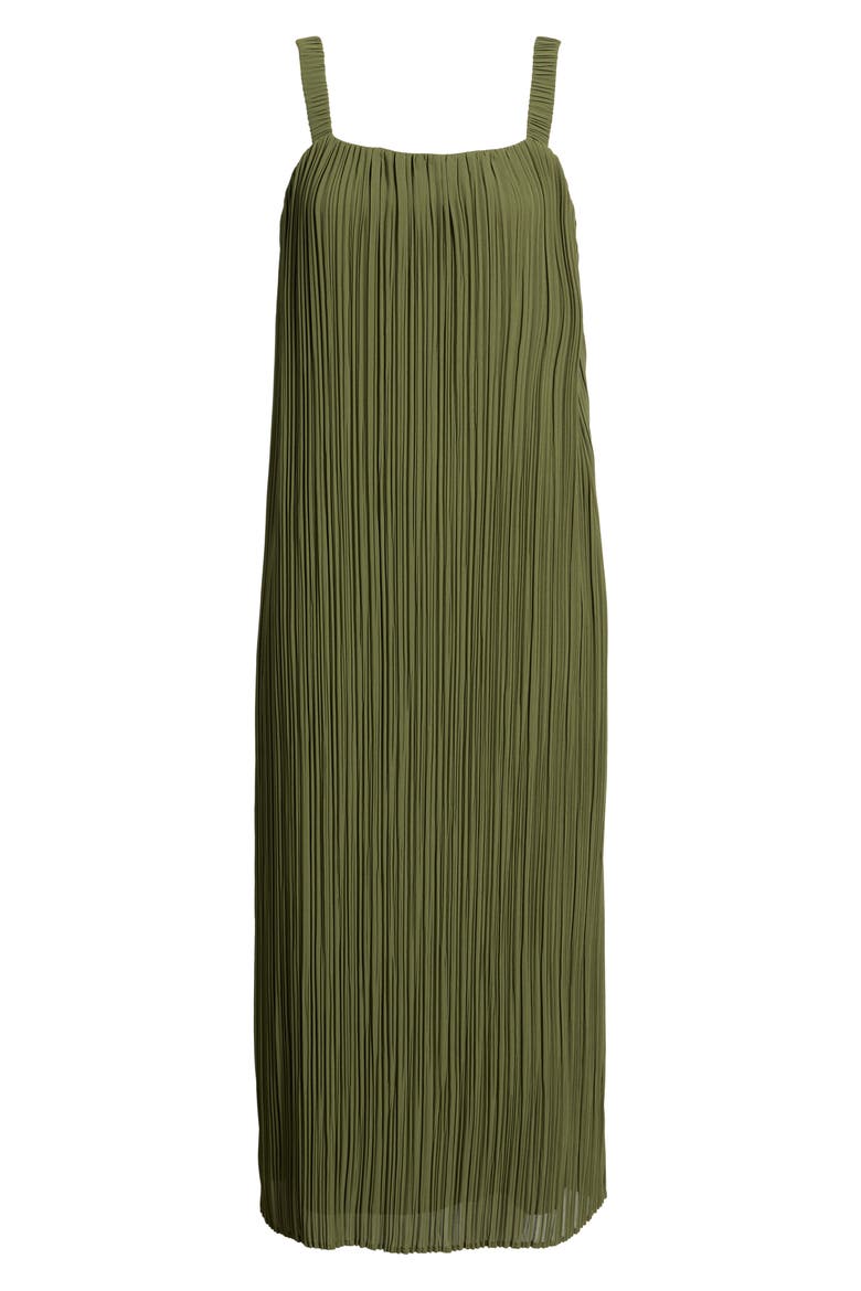 Theo Plissé Open Back Midi Dress, Alternate, color, MILITARY