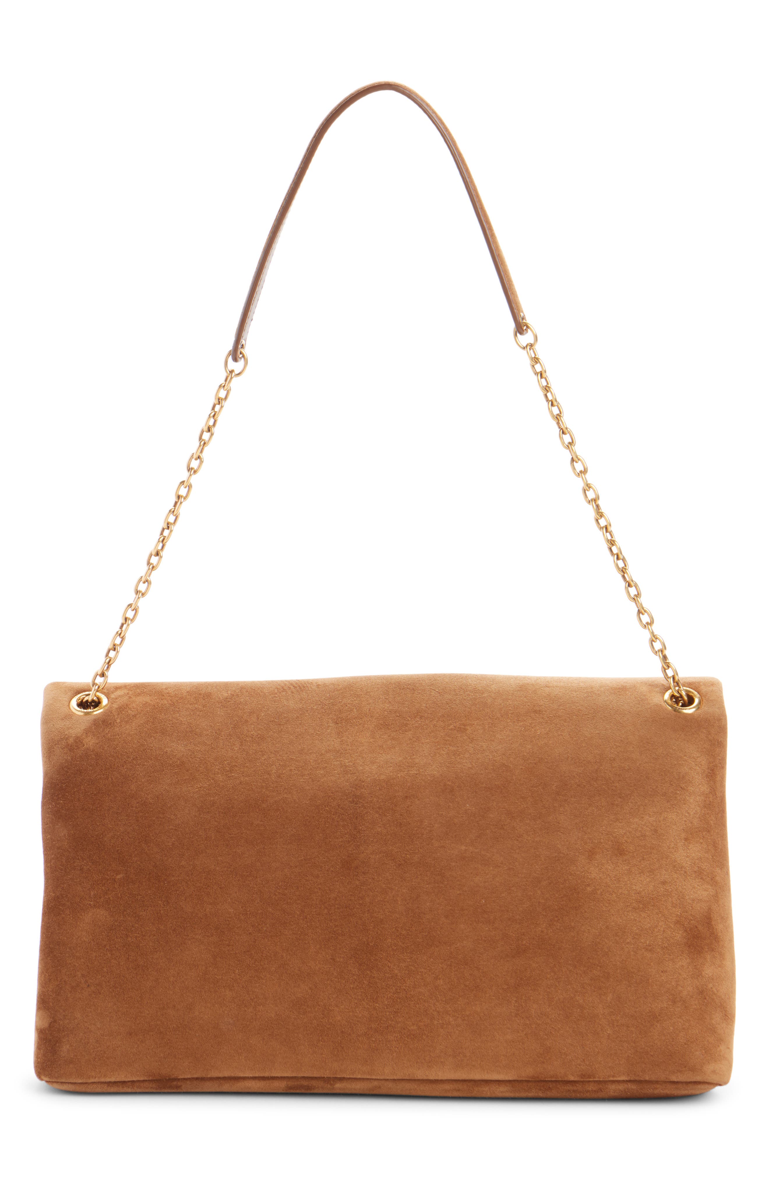 Large Envelope Suede Pouch on Chain, Alternate, color, CARAMEL COGNAC