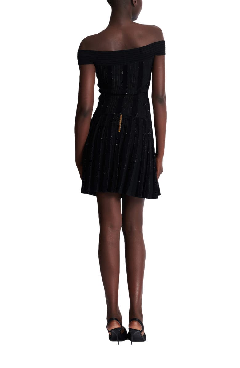 Balmain Off-the-shoulder glitter knit top, Alternate, color, Black