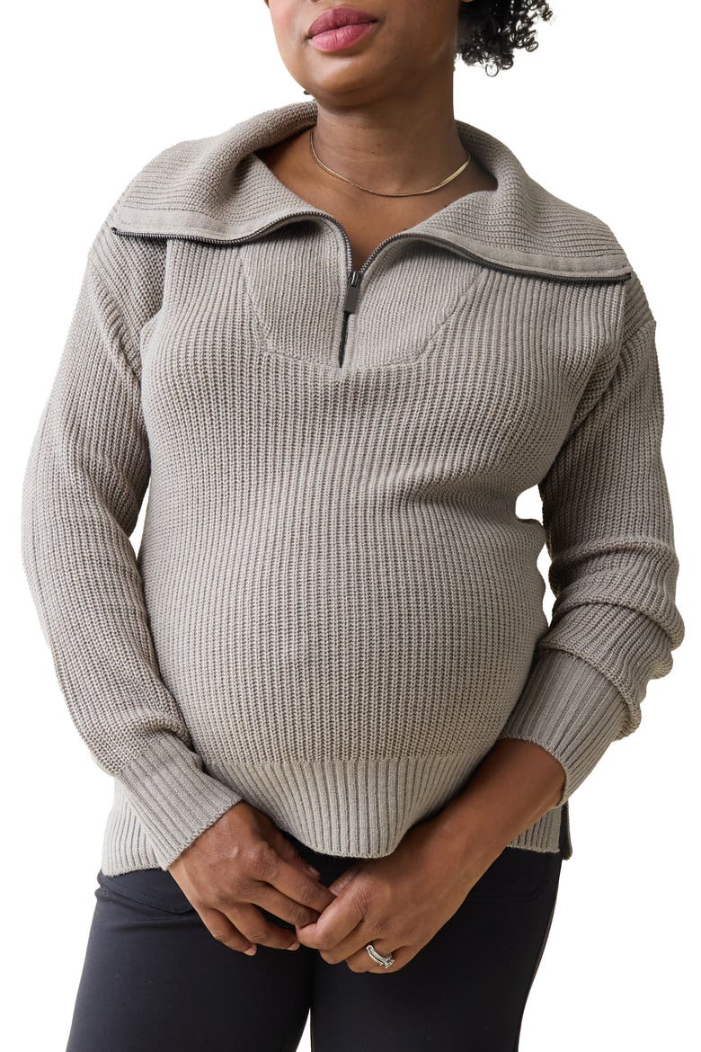 Quarter Zip Maternity Sweater, Main, color, TAUPE