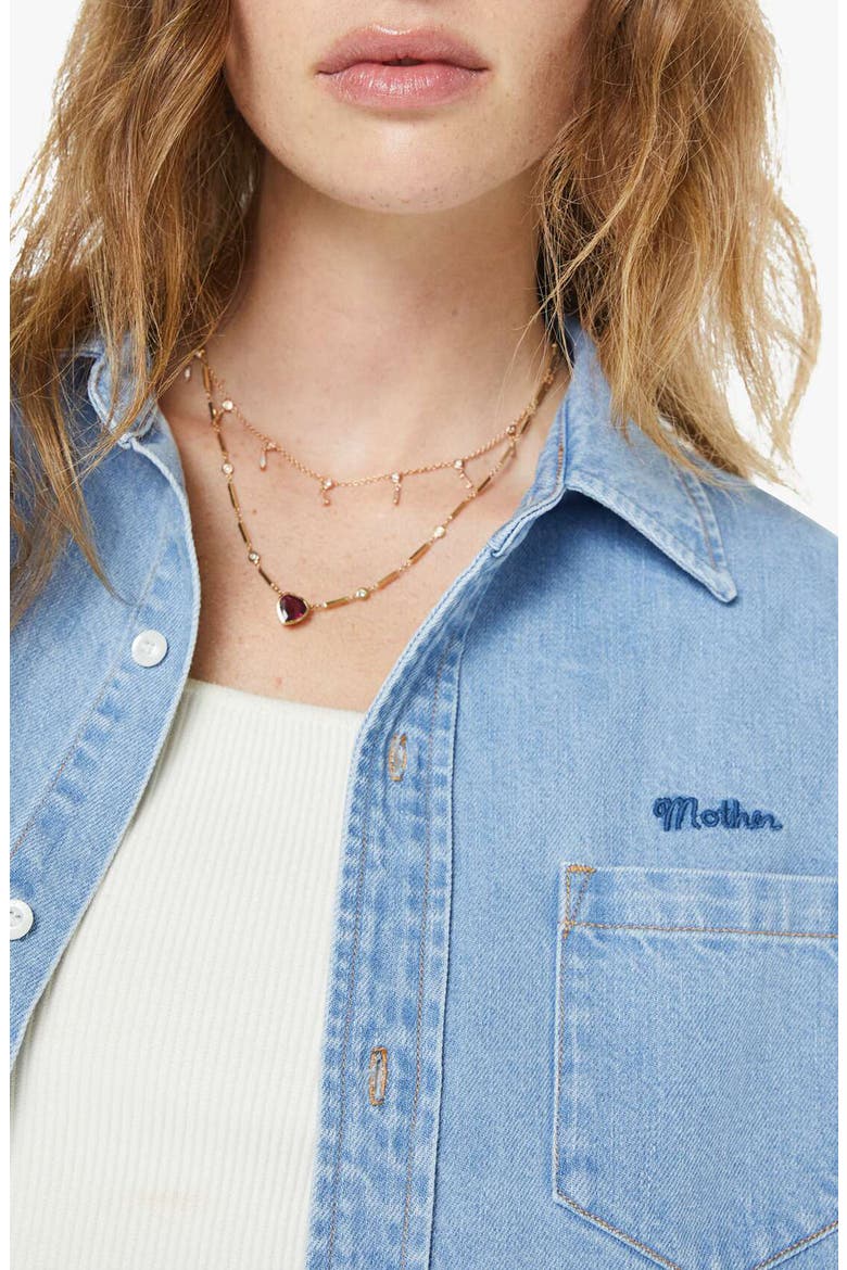 The Honor Roll Logo Embroidered Denim Crop Button-Up Shirt, Alternate, color, GRAND SLAM