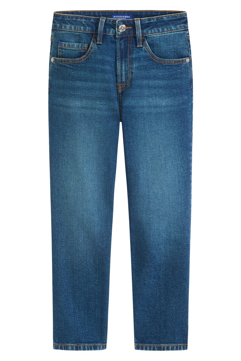 Kids' Five-Pocket Loose Tapered Fit Jeans, Main, color, NAVY / WHITE