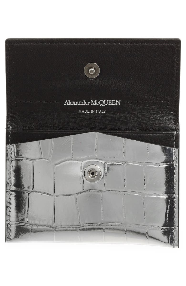 McQueen Alexander McQueen Skull Croc Embossed Leather Card Case, Alternate, color,