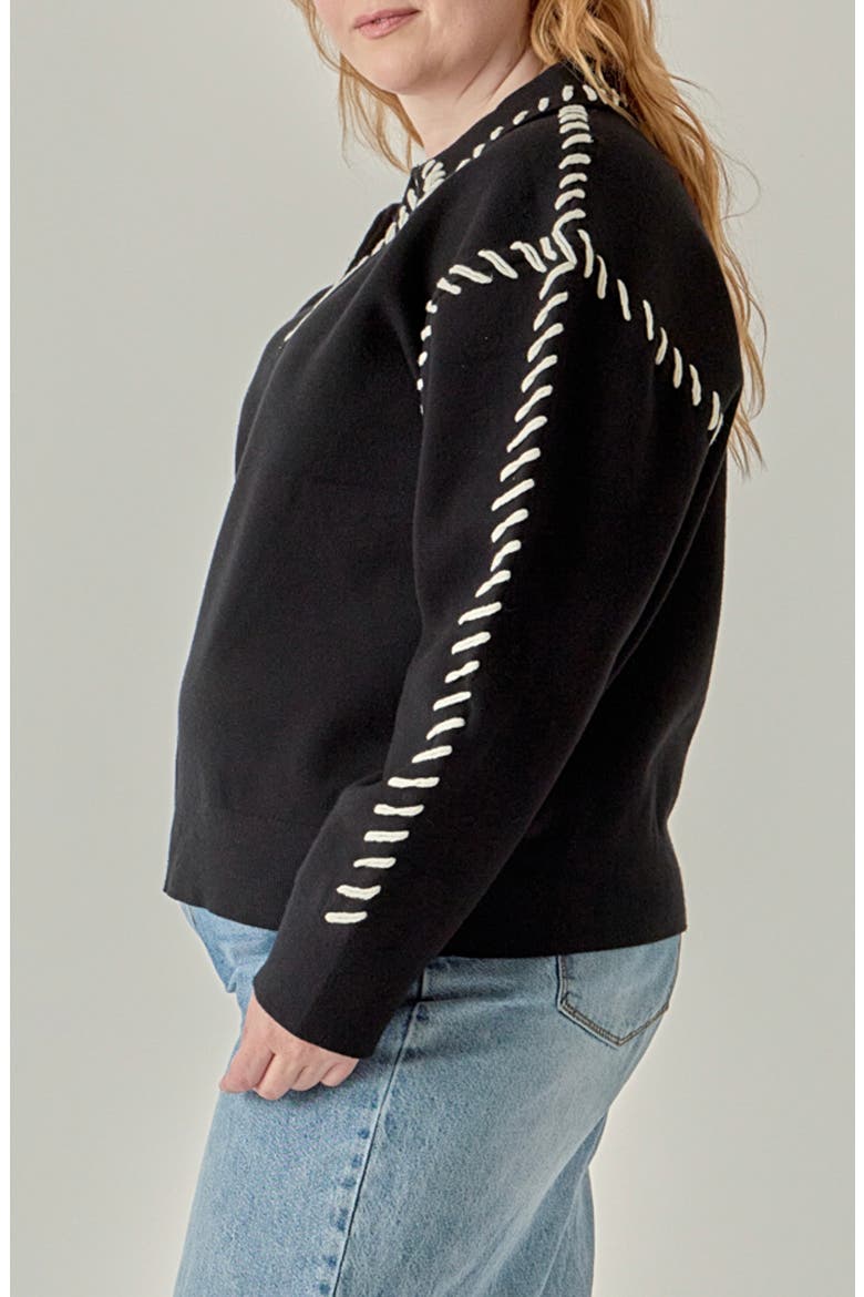 Blanket Stitch Detail Knit Top, Alternate, color, BLACK/ WHITE