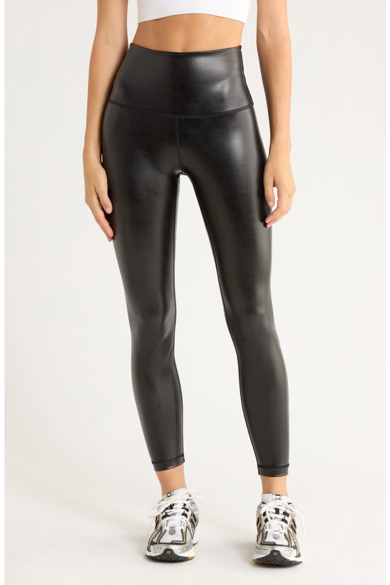 Disco Fever Liquid Faux Leather High Waist Ankle Leggings, Main, color, BLACK
