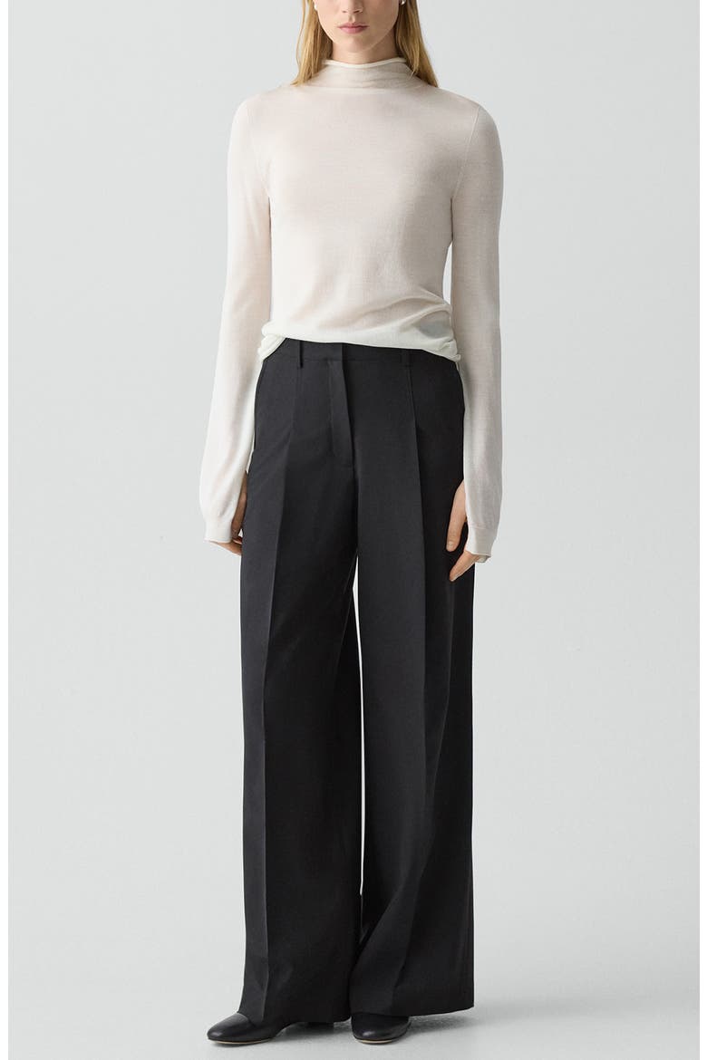 Pleat Front Wide Leg Stretch Wool Pants, Alternate, color, BLACK - 001