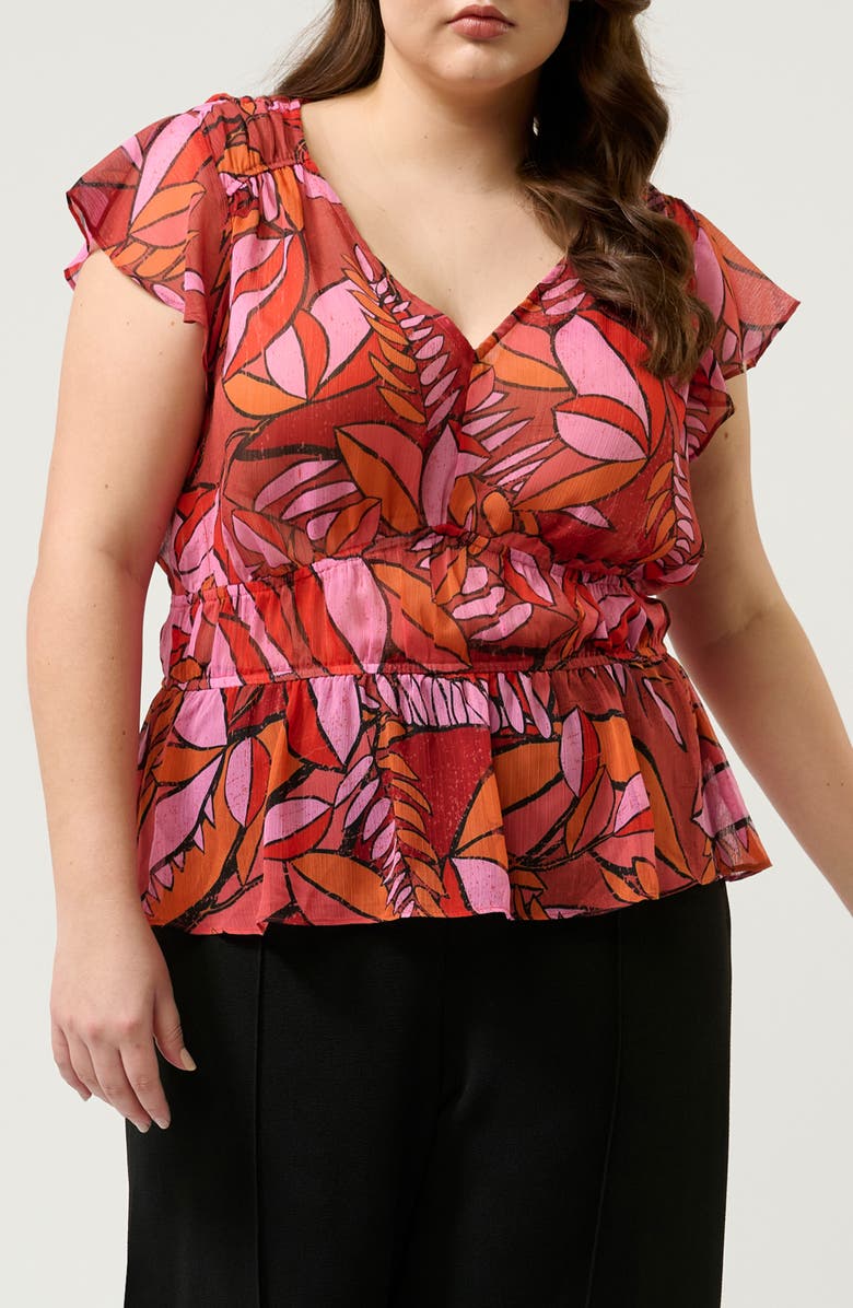 Estelle Aster Print V-Neck Peplum Top, Main, color, Print