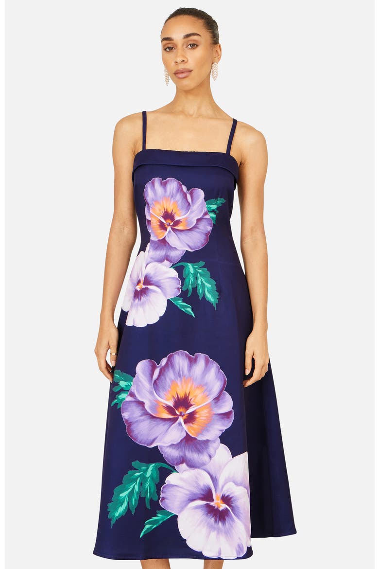Pansy Strappy Midi Dress, Main, color, Navy