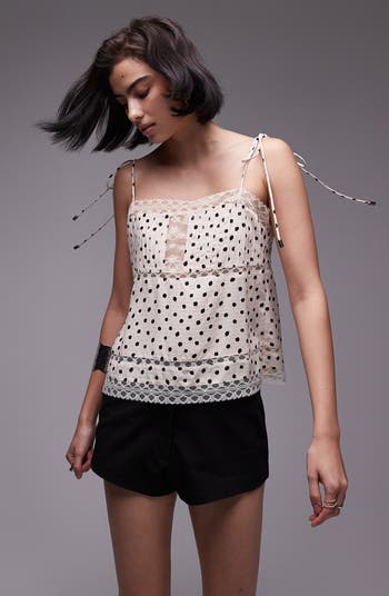 Topshop Polka Dot Lace Mixed Media Camisole | Nordstromrack