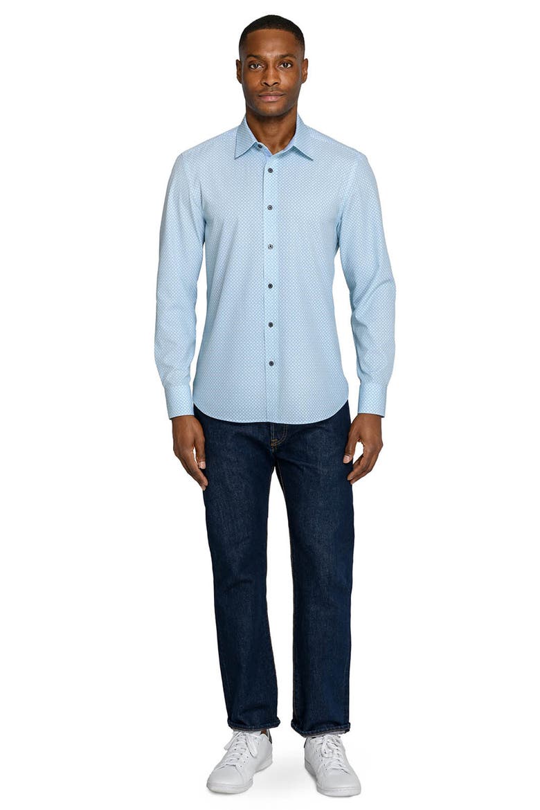 Slim Fit Diamond Geo Woven Long Sleeve Basic Shirt, Alternate, color, WHITE/GREEN