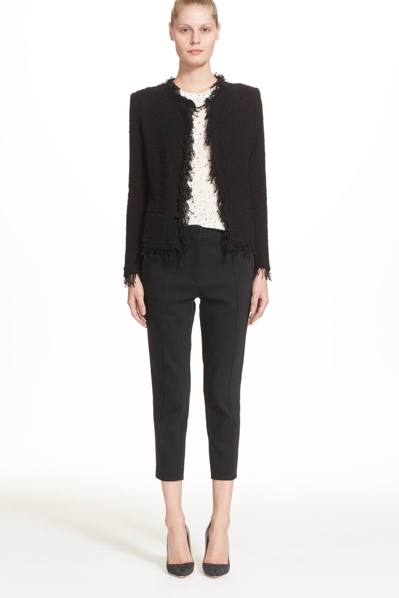 Fringe Trim Open Jacket, Alternate, color, BLACK