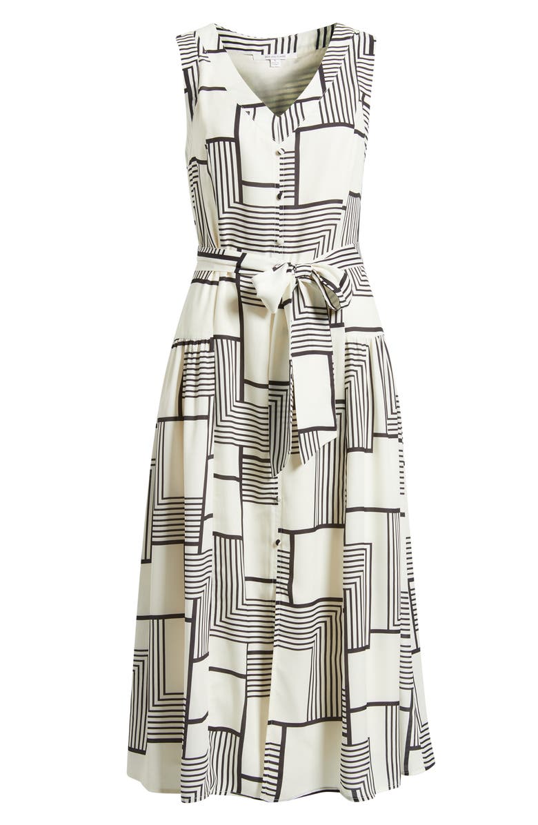 ZOE AND CLAIRE Mixed Geo Print Belted Midi Dress, Alternate, color, Natural/ Black