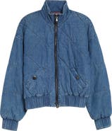 L'AGENCE Ryah Washed Denim Quilted Bomber Jacket