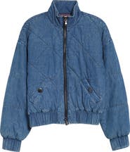 L'AGENCE Ryah Washed Denim Quilted Bomber Jacket