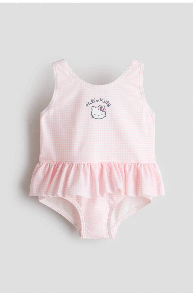 H&M Flounced Swimsuit, Main, color, Light Pink/Hello Kitty