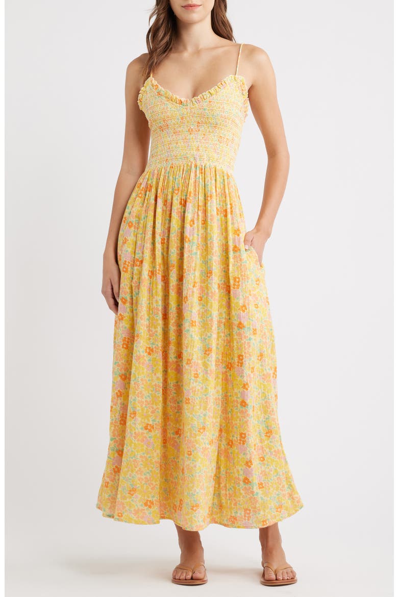 Sweet Nothings Floral Print Sleeveless Maxi Sundress, Main, color, YELLOW COMBO