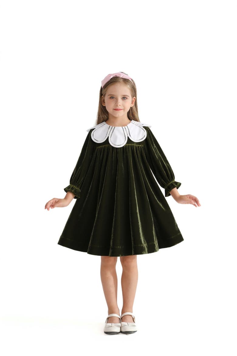 Petal Velvet Dress, Alternate, color, Olive