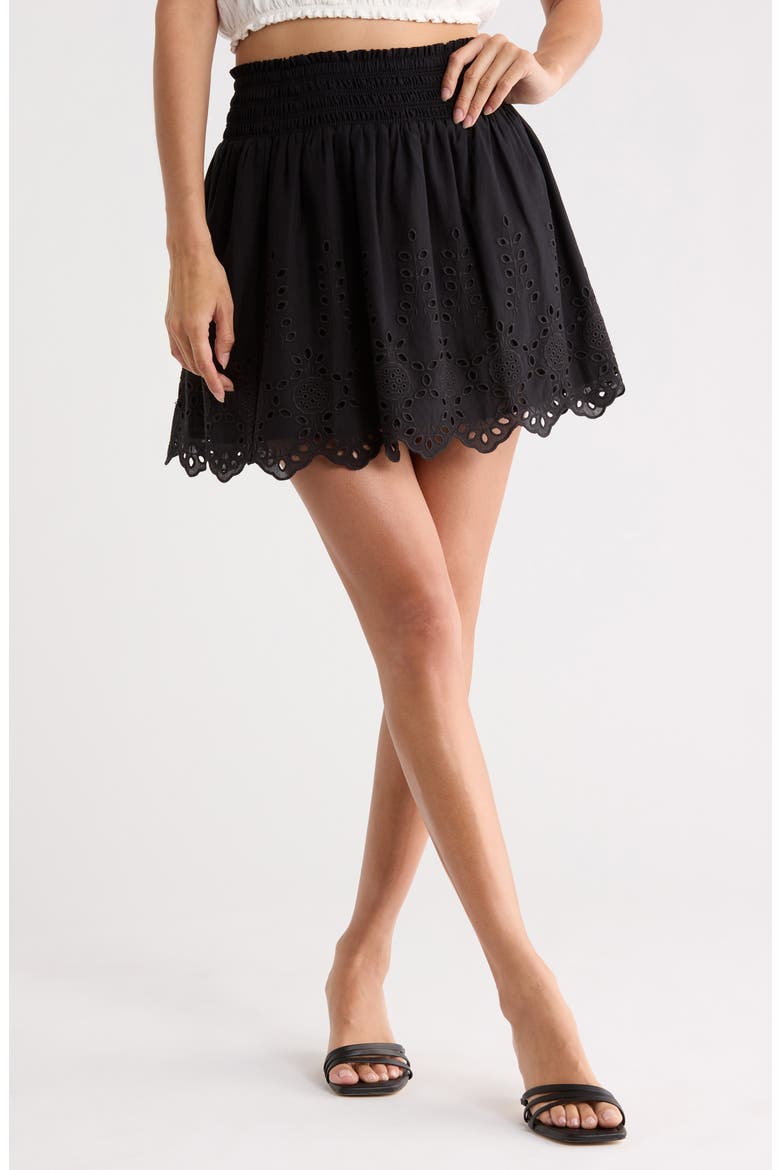Eyelet Miniskirt, Main, color, BLACK