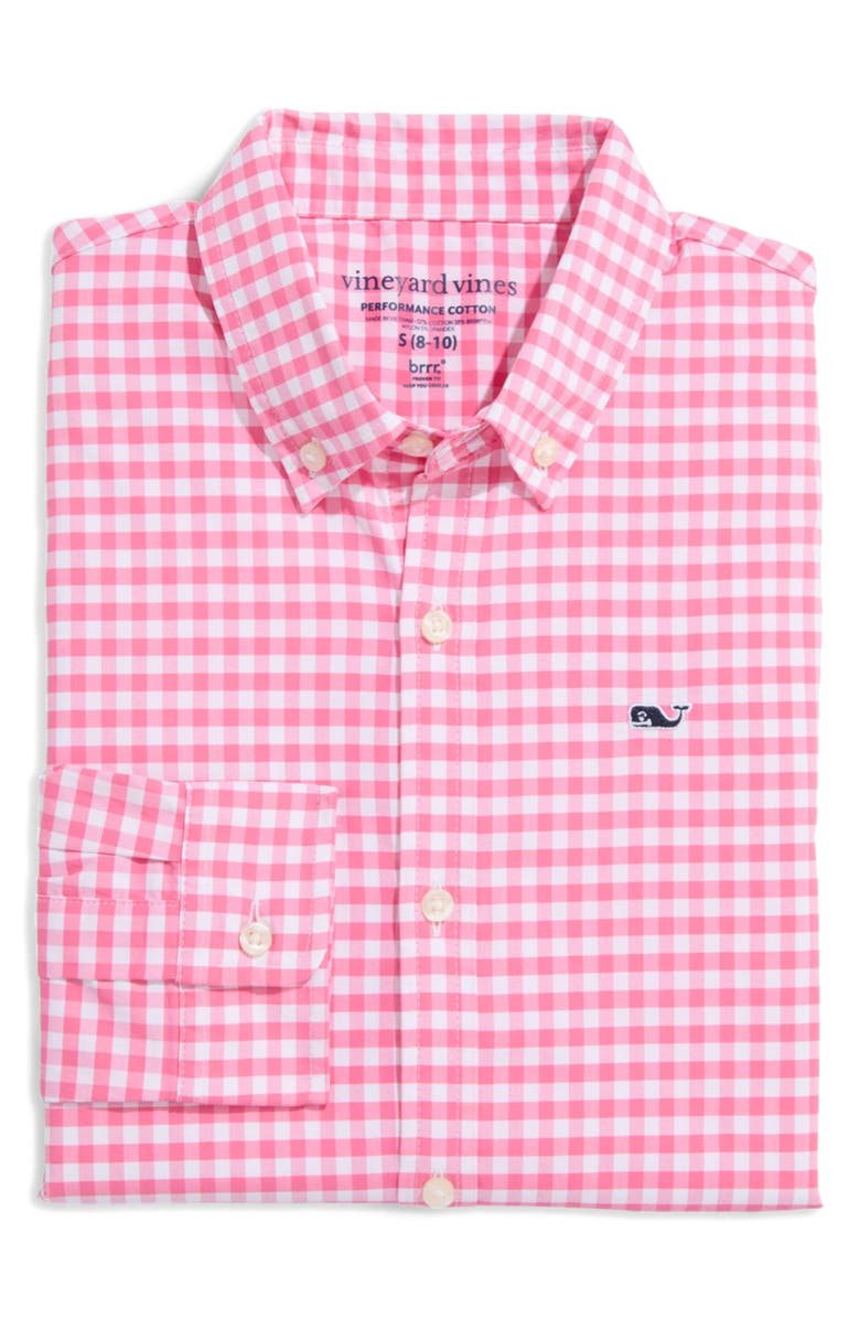 vineyard vines Kids' On-The-Go brrrº Gingham Button-Down Shirt, Alternate, color,