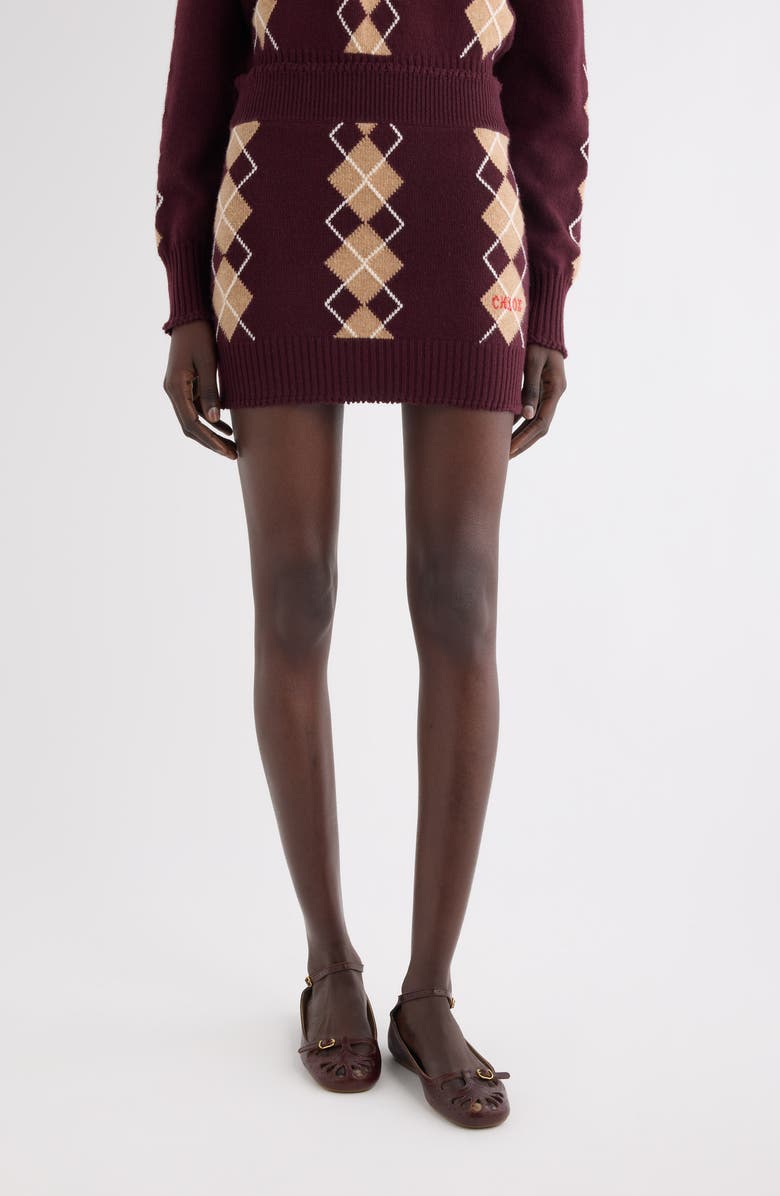 Chloé Argyle Wool & Cashmere Miniskirt, Main, color, Burgundy