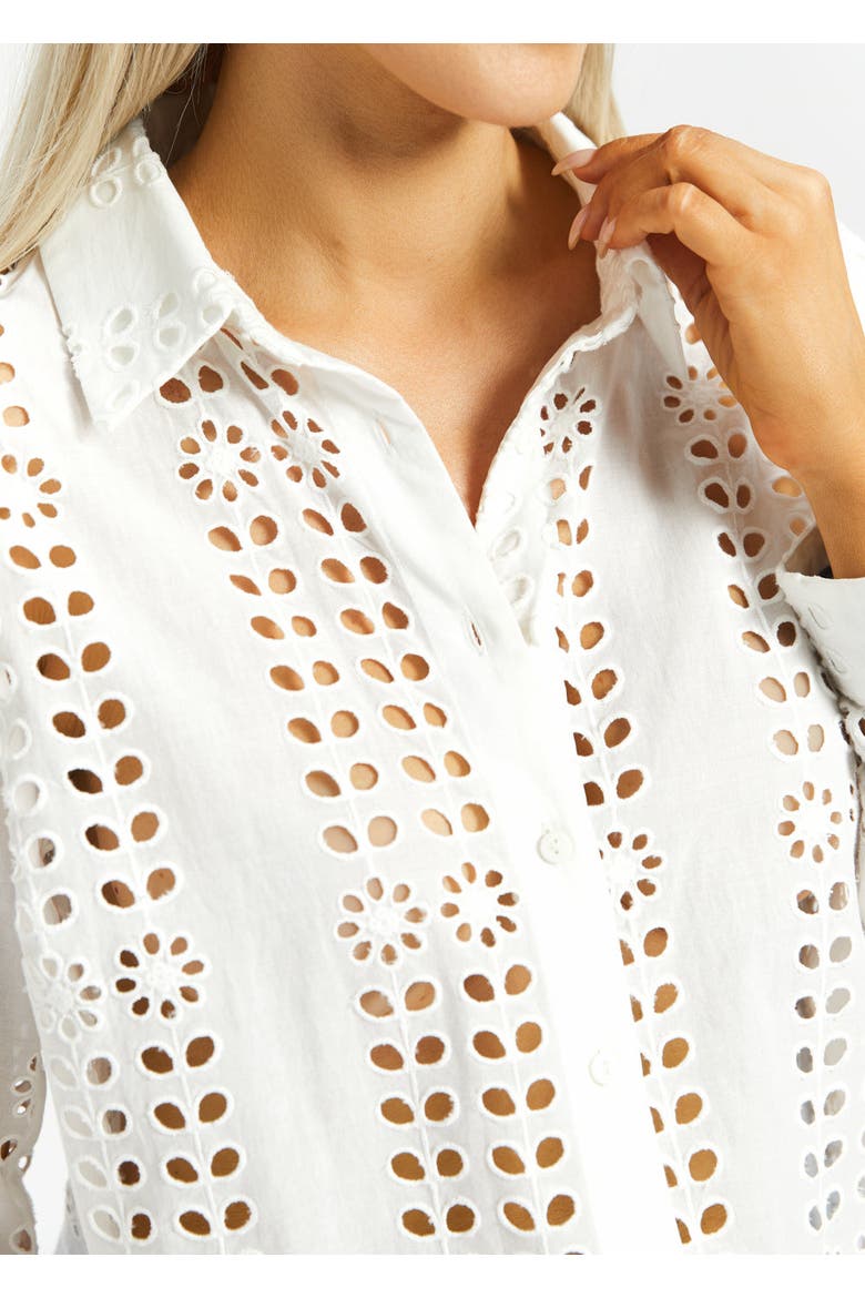 Eyelet Shirt Long Sleeve Cotton, Alternate, color, Star White